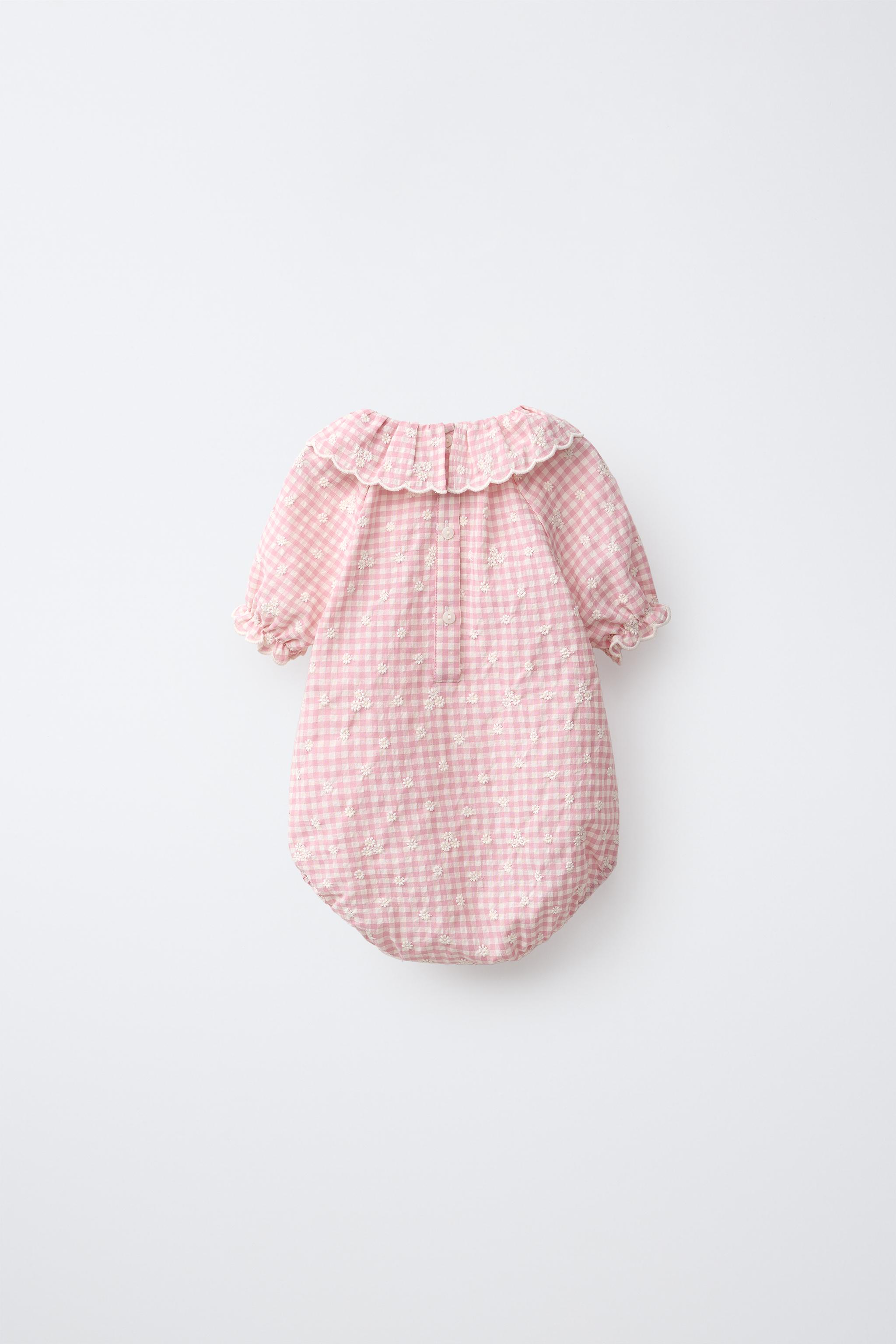 GINGHAM BODYSUIT WITH EMBROIDERED FLOWERS